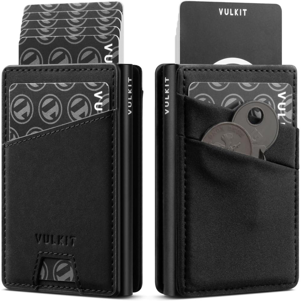 image:imageVULKIT Credit Card Holder with Money Pocket Pop up Wallet Metal Card Case RFID Blocking for Airtag Coins and Cash NavyBlack