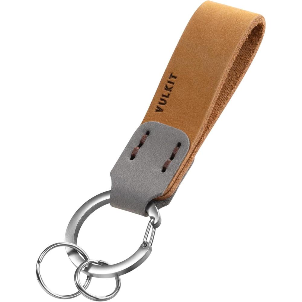 image:imageVULKIT Genuine Leather Keychain for Men amp Women Everyday Carry AccessoriesWheatGrey