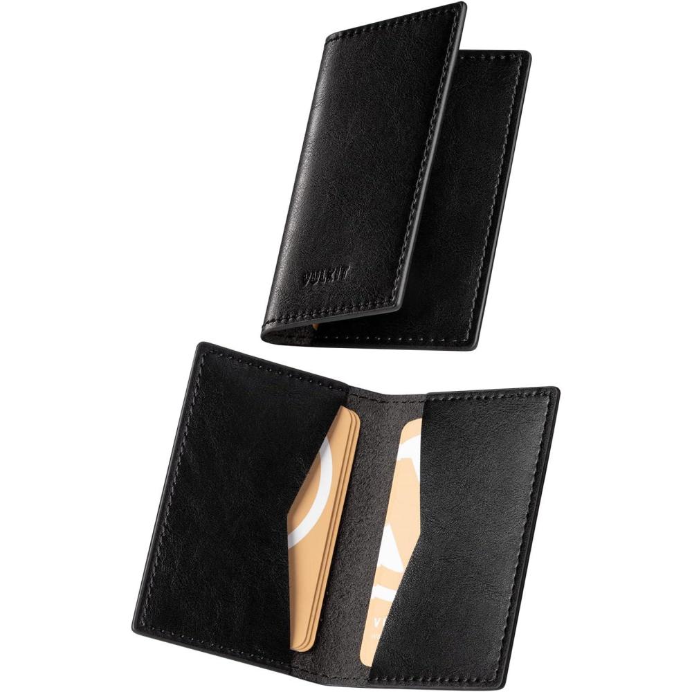 image:imageVULKIT Leather Business Card Holder 2 Sided Slim Business Name Card Organizer for Men or Women Nappa NavyBlack