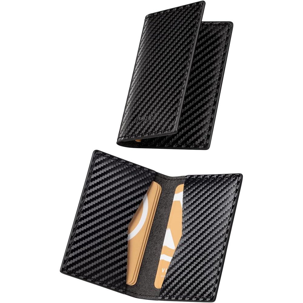 image:imageVULKIT Leather Business Card Holder 2 Sided Slim Business Name Card Organizer for Men or Women Nappa NavyCarbon Black