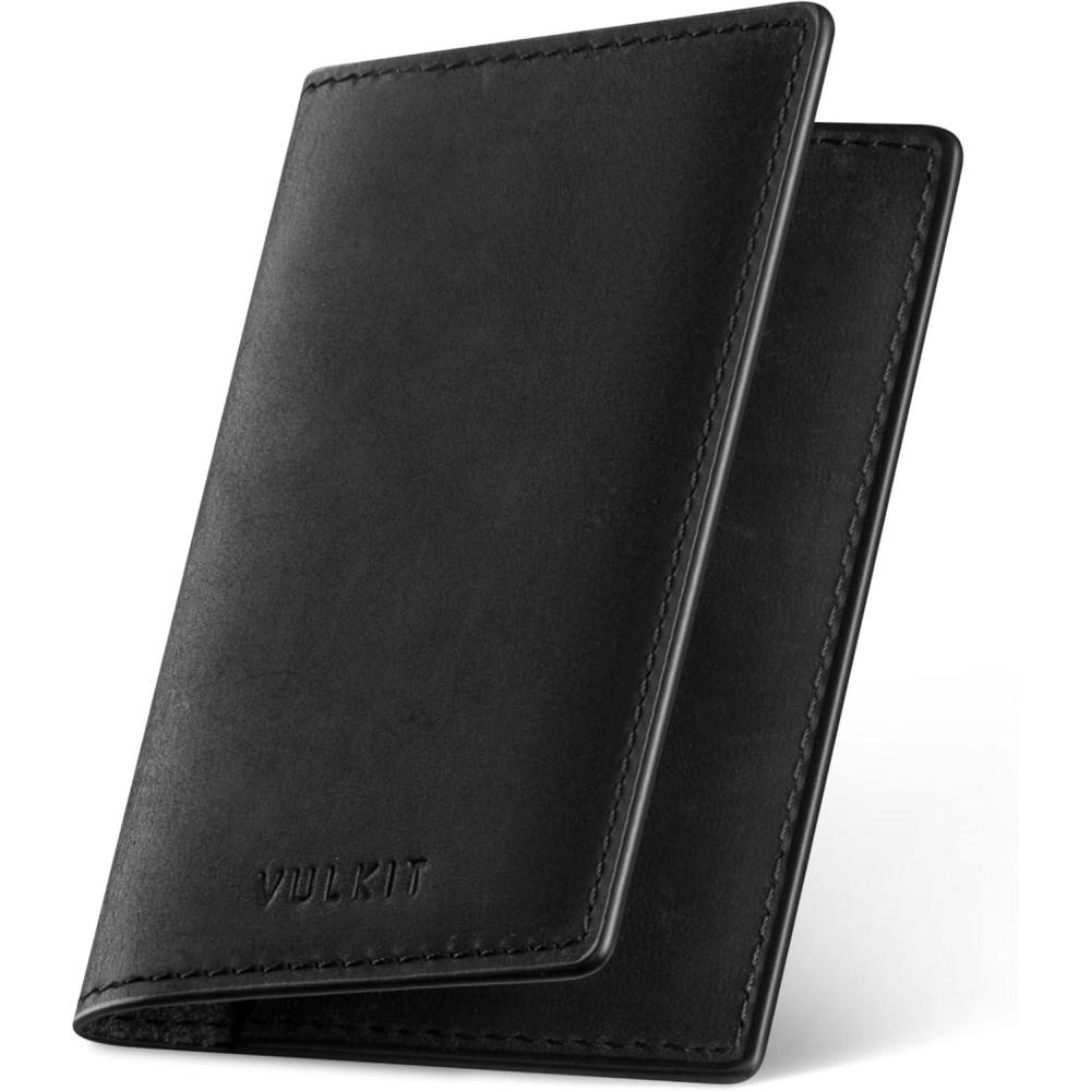 image:imageVULKIT Leather Business Card Holder 2 Sided Slim Business Name Card Organizer for Men or Women Nappa NavyGenuine Black