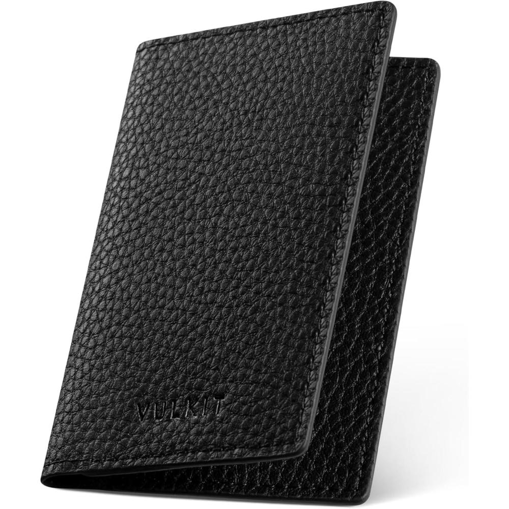 image:imageVULKIT Leather Business Card Holder 2 Sided Slim Business Name Card Organizer for Men or Women Nappa NavyLitchi Black