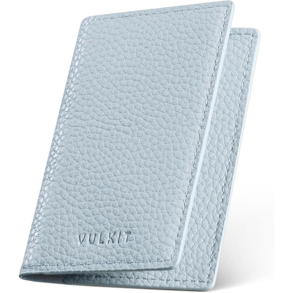 image:imageVULKIT Leather Business Card Holder 2 Sided Slim Business Name Card Organizer for Men or Women Nappa NavyLitchi Blue
