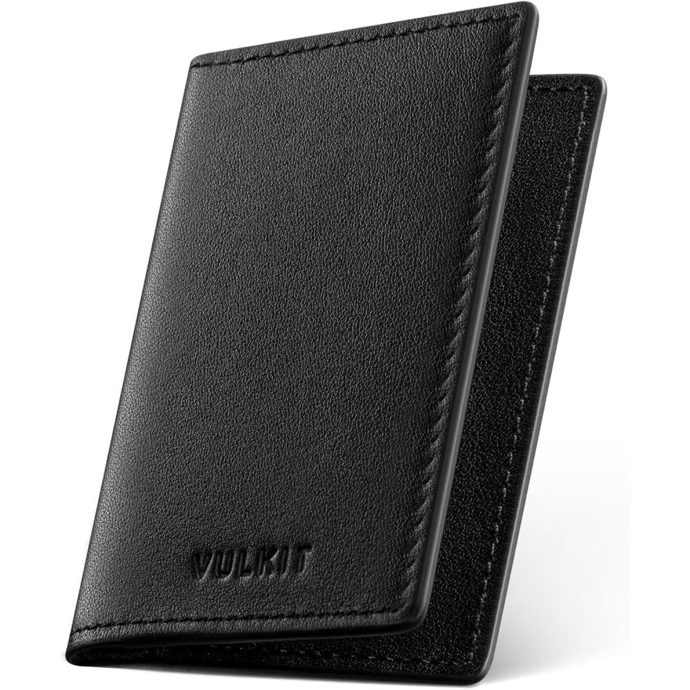 image:imageVULKIT Leather Business Card Holder 2 Sided Slim Business Name Card Organizer for Men or Women Nappa NavyNappa Black