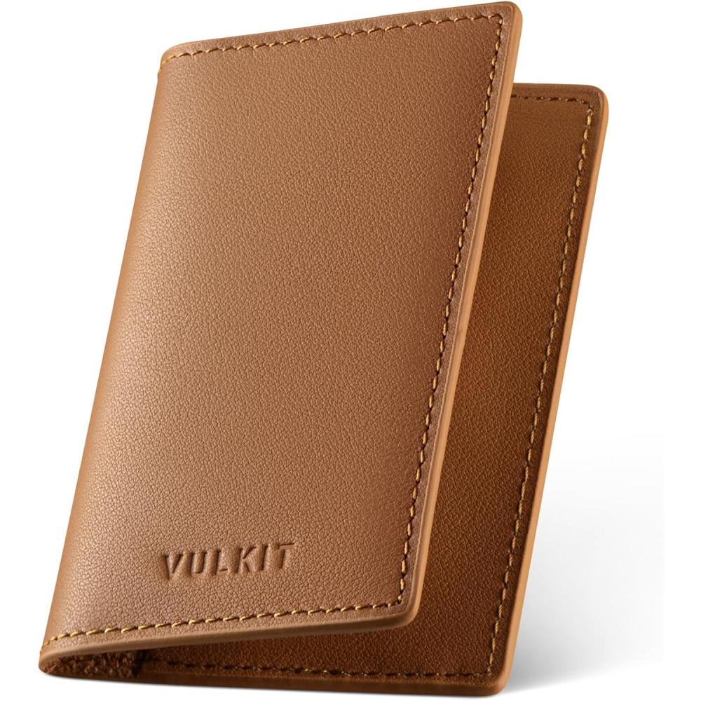 image:imageVULKIT Leather Business Card Holder 2 Sided Slim Business Name Card Organizer for Men or Women Nappa NavyNappa Brown
