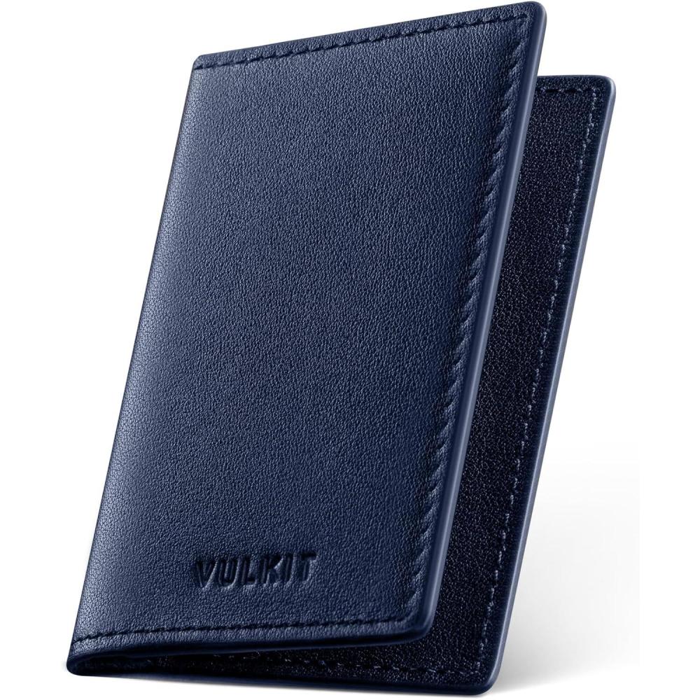 image:imageVULKIT Leather Business Card Holder 2 Sided Slim Business Name Card Organizer for Men or Women Nappa NavyNappa Navy