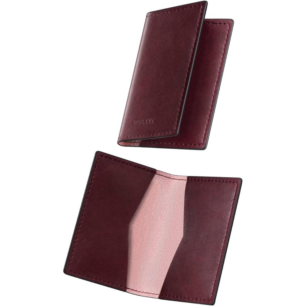 image:imageVULKIT Leather Business Card Holder 2 Sided Slim Business Name Card Organizer for Men or Women Nappa NavyWine