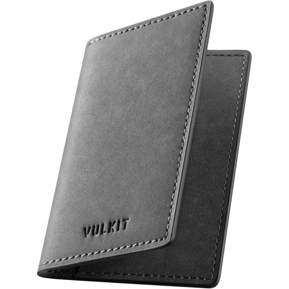 image:imageVULKIT Leather Business Card Holder 2 Sided Slim Business Name Card Organizer for Men or Women Nappa NavyYangba Grey