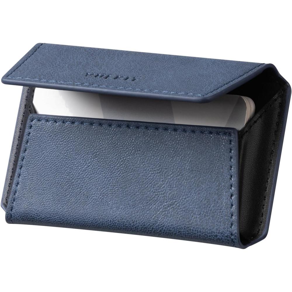 image:imageVULKIT Leather Business Card Holder Case for Men Slim Pocket Business Card Wallet Name Card Case Holder Holds 20 Business Cards BlackNavy