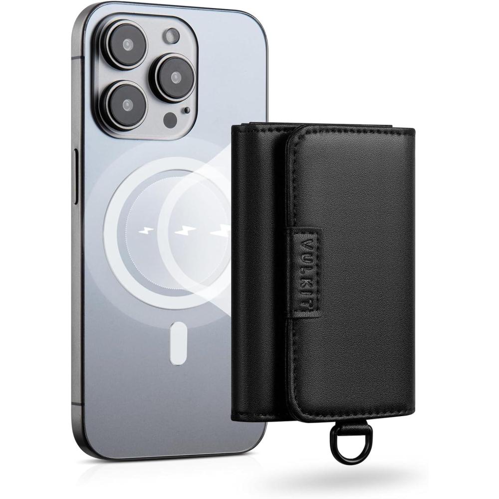 image:imageVULKIT Magnetic Card Case for Max 8 Bank Cards Leather Phone Card Wallet Compatible with iPhone 1217 Series BlackBlackLeather