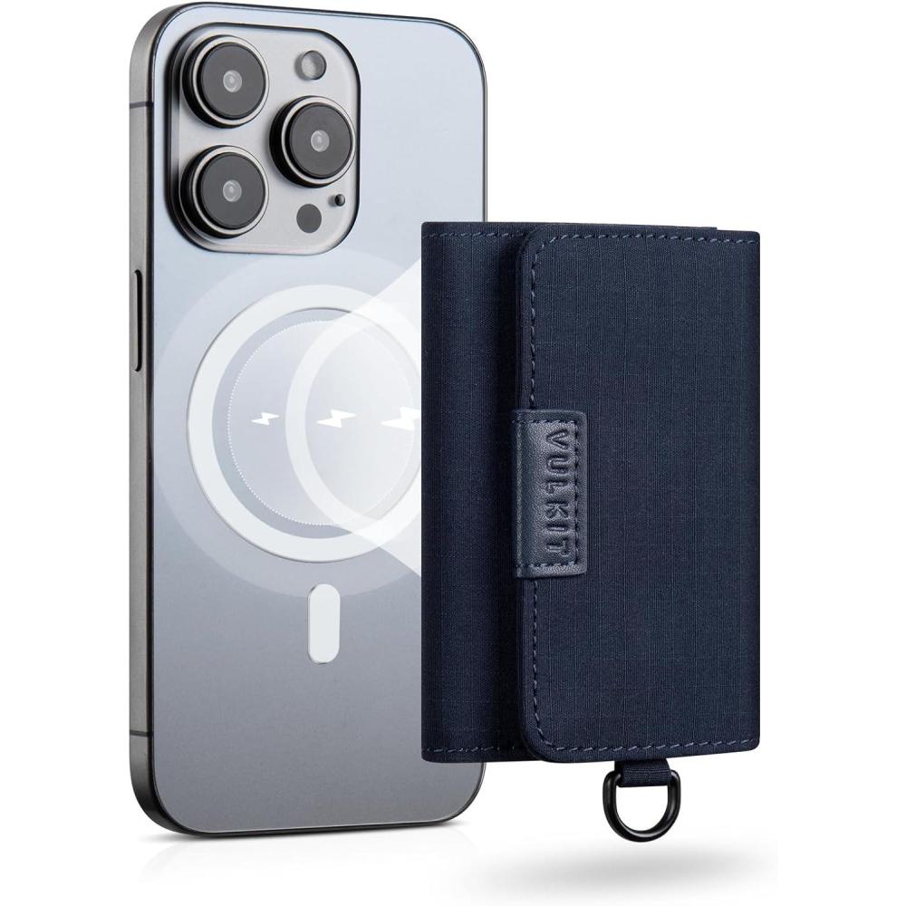 image:imageVULKIT Magnetic Card Case for Max 8 Bank Cards Leather Phone Card Wallet Compatible with iPhone 1217 Series BlackBlueFabric