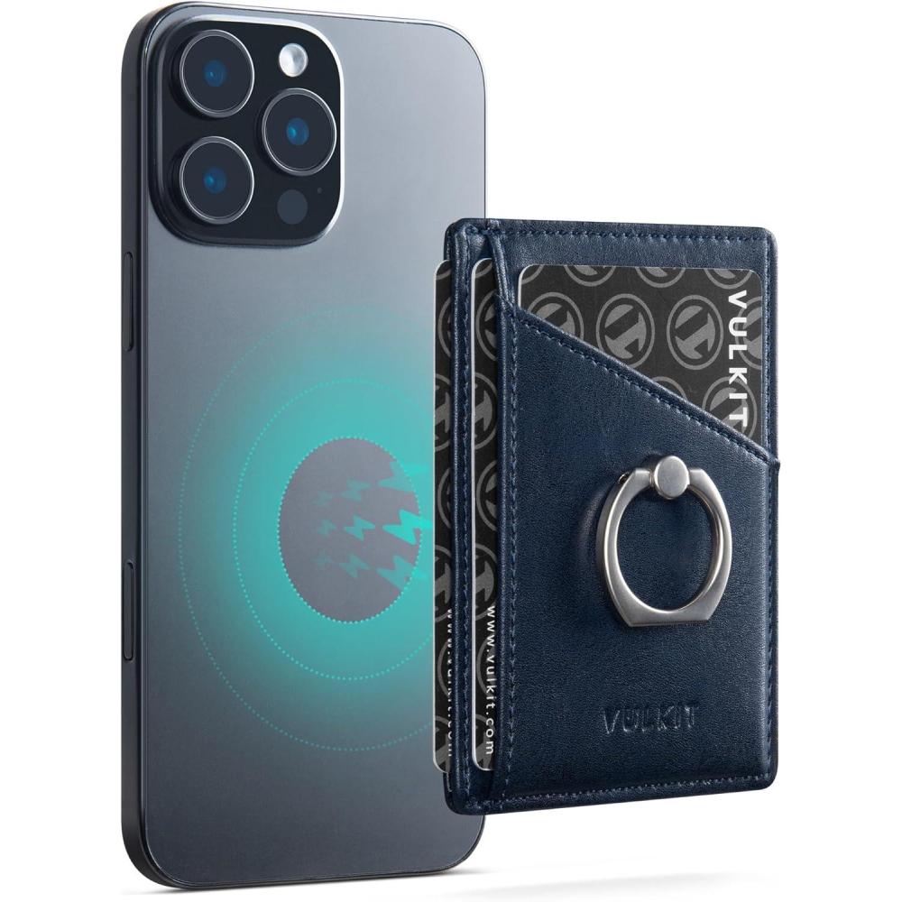 image:imageVULKIT Magnetic Card Holder with Ring Grip 3 Card Slots Compatible with iPhone 1216 Series GreenBlue