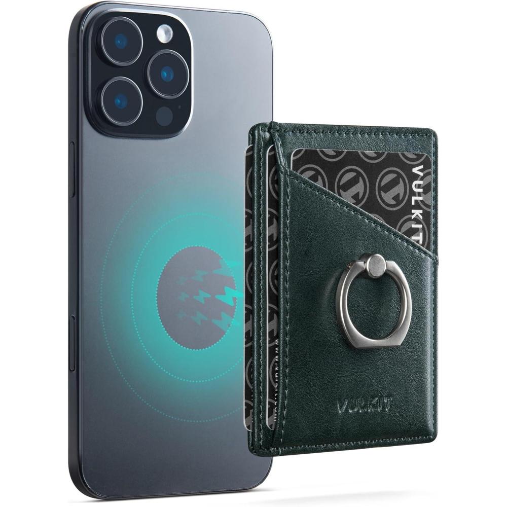 image:imageVULKIT Magnetic Card Holder with Ring Grip 3 Card Slots Compatible with iPhone 1216 Series GreenGreen