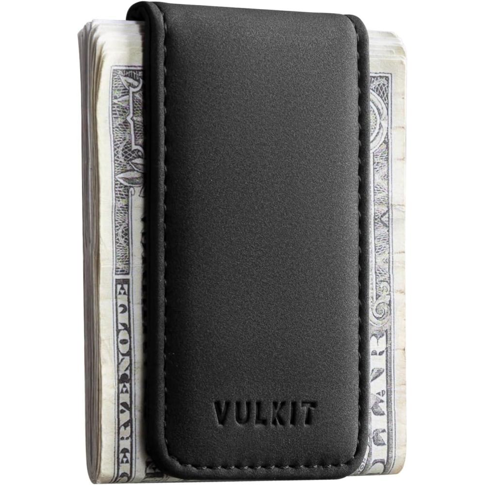 image:imageVULKIT Magnetic Money Clip Leather Money Holder Minimalist Design Holds Up to 15 CashBlack