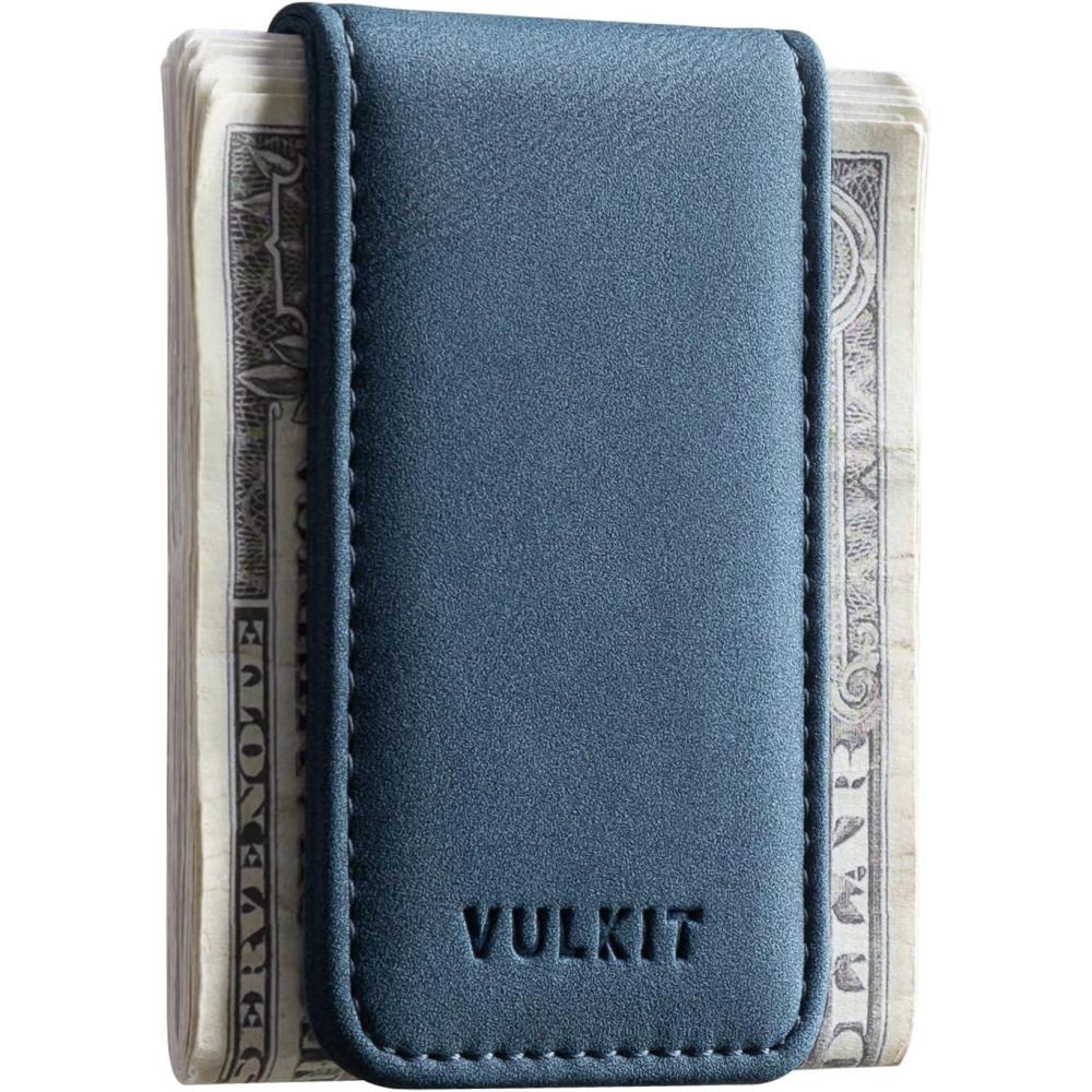 image:imageVULKIT Magnetic Money Clip Leather Money Holder Minimalist Design Holds Up to 15 CashNavy