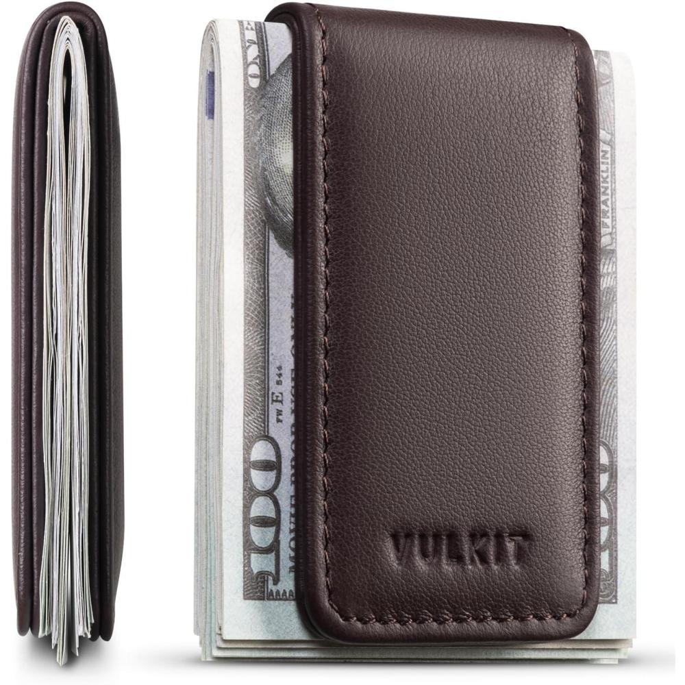 image:imageVULKIT Magnetic Money Clip Leather Money Holder Minimalist Design Holds Up to 15 CashTop Grain LeatherEspresso