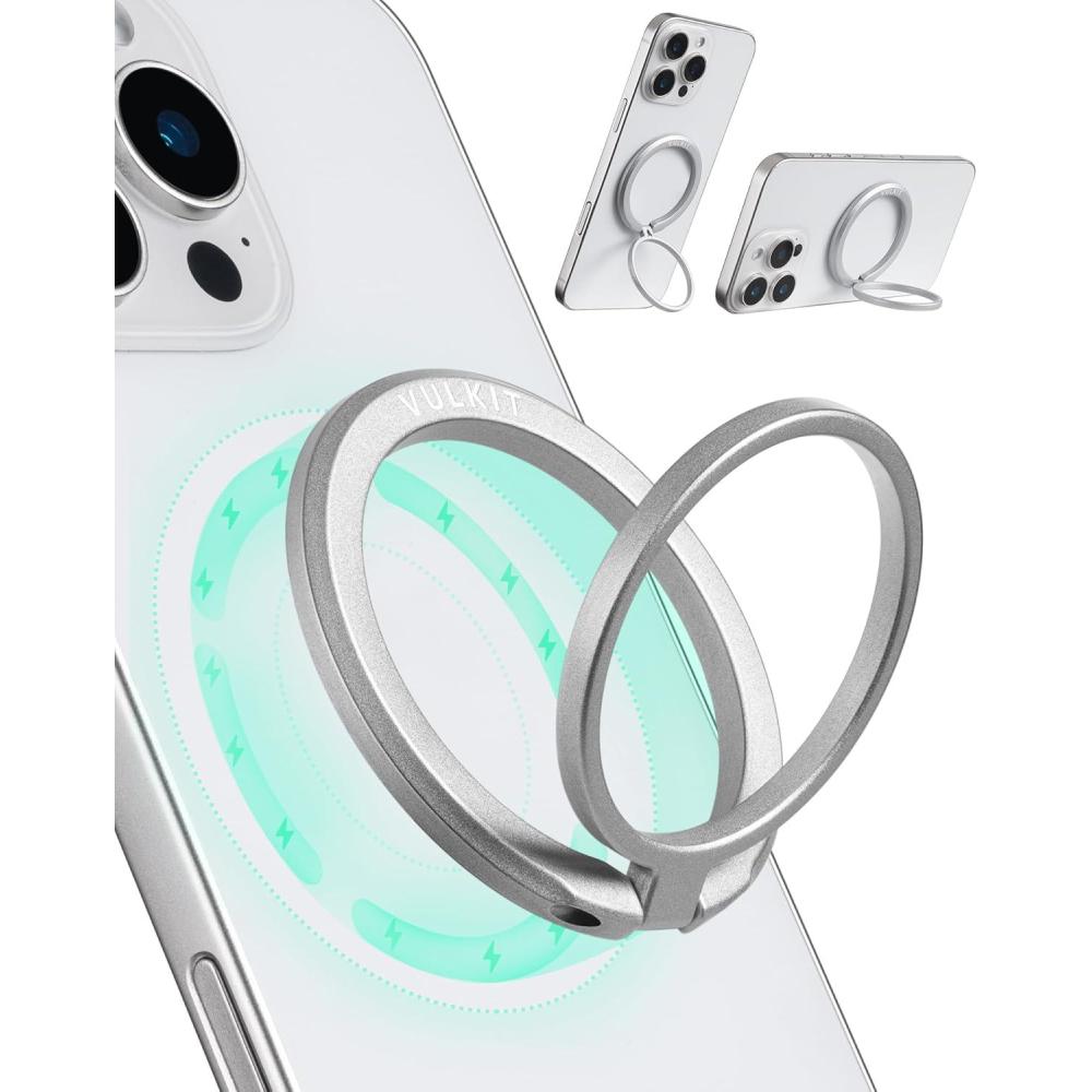 image:imageVULKIT Magnetic Phone Ring Holder Adjustable Cell Phone Stand Compatible with iPhone 17 Pro Max 16 15 14 13 12 Galaxy Huawei All Phones BlackSilver