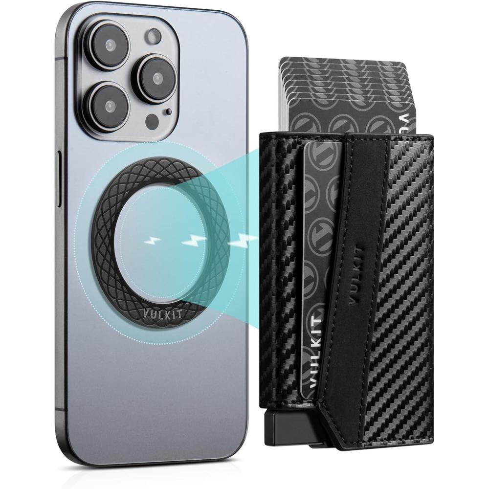 image:imageVULKIT Magnetic PopUp Wallet for Max 8 Cards Compatible with iPhone 12 Serie or higher Includes Magnetic Ring Packed in Gift Box Carbon Fiber BlackCarbon Fiber Black