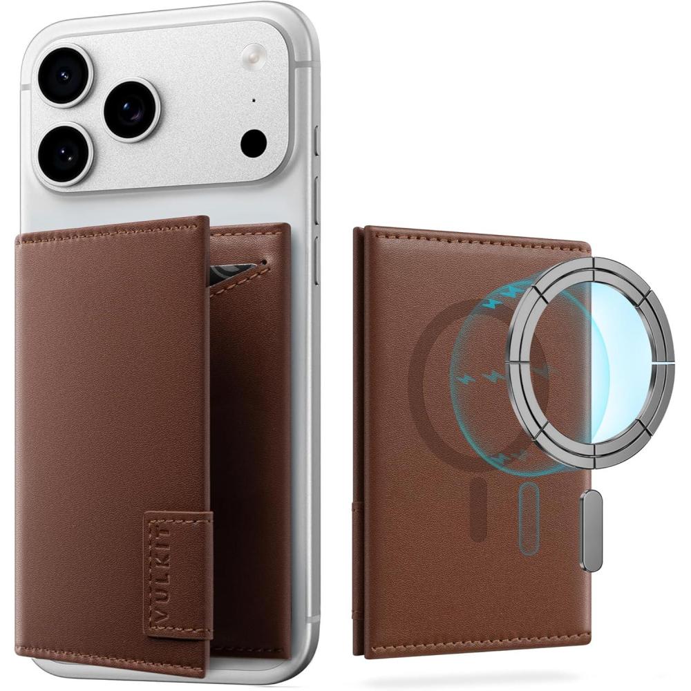 image:imageVULKIT Magnetic Wallet with Assisting Ring for Most Smartphones RFID Blocking Premium Nappa LeatherNappa Brown