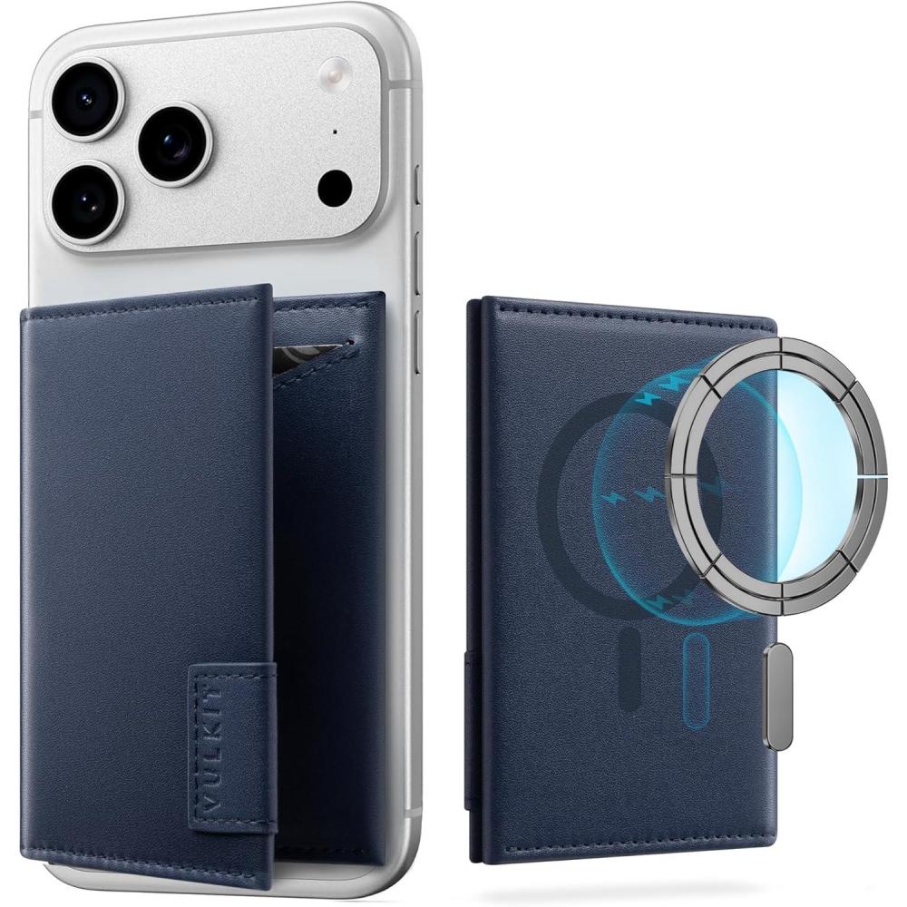 image:imageVULKIT Magnetic Wallet with Assisting Ring for Most Smartphones RFID Blocking Premium Nappa LeatherNappa Navy
