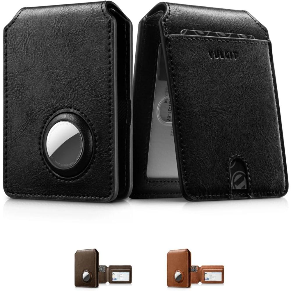 image:imageVULKIT Mens AirTag Wallet 05 Slim Bifold Leather Airtag Wallet Holder with RFID Blocking amp ID Window Front Pocket Minimalist Design AntiLoss Tracking for Urban Commute amp Travel CoffeeBlack