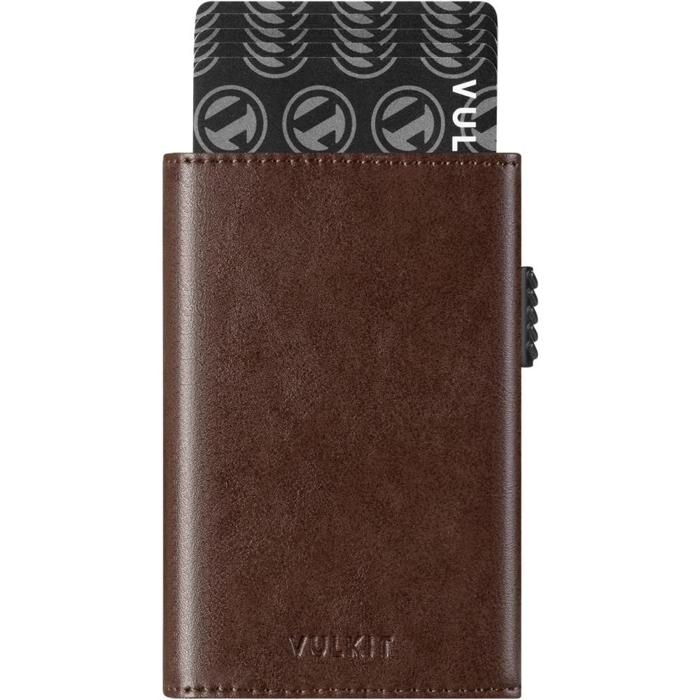 image:imageVULKIT Mens Card Holder Wallet Pop Up Wallet Magnetic Closure RFID Blocking Trifold Leather WalletEspresso