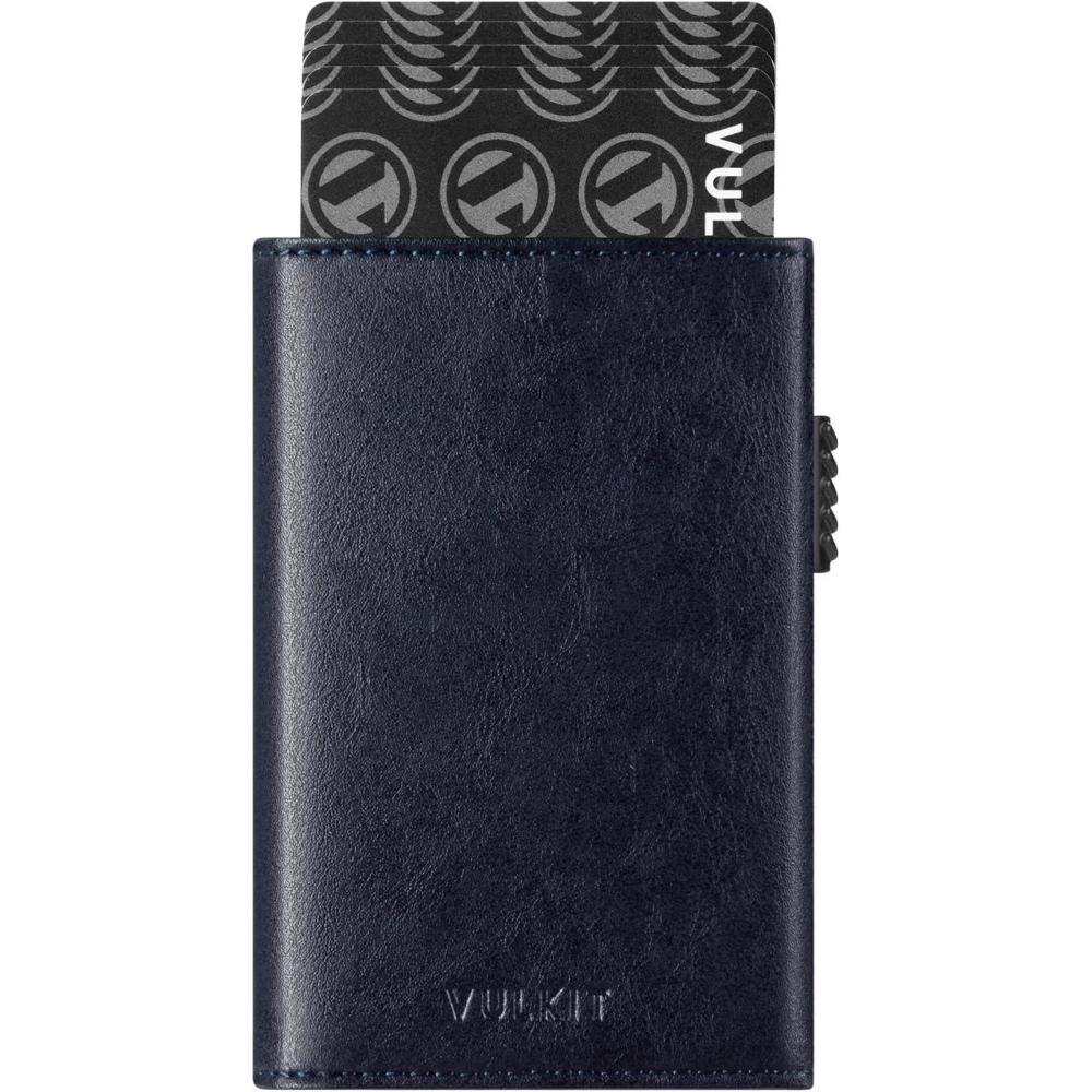 image:imageVULKIT Mens Card Holder Wallet Pop Up Wallet Magnetic Closure RFID Blocking Trifold Leather WalletNavy