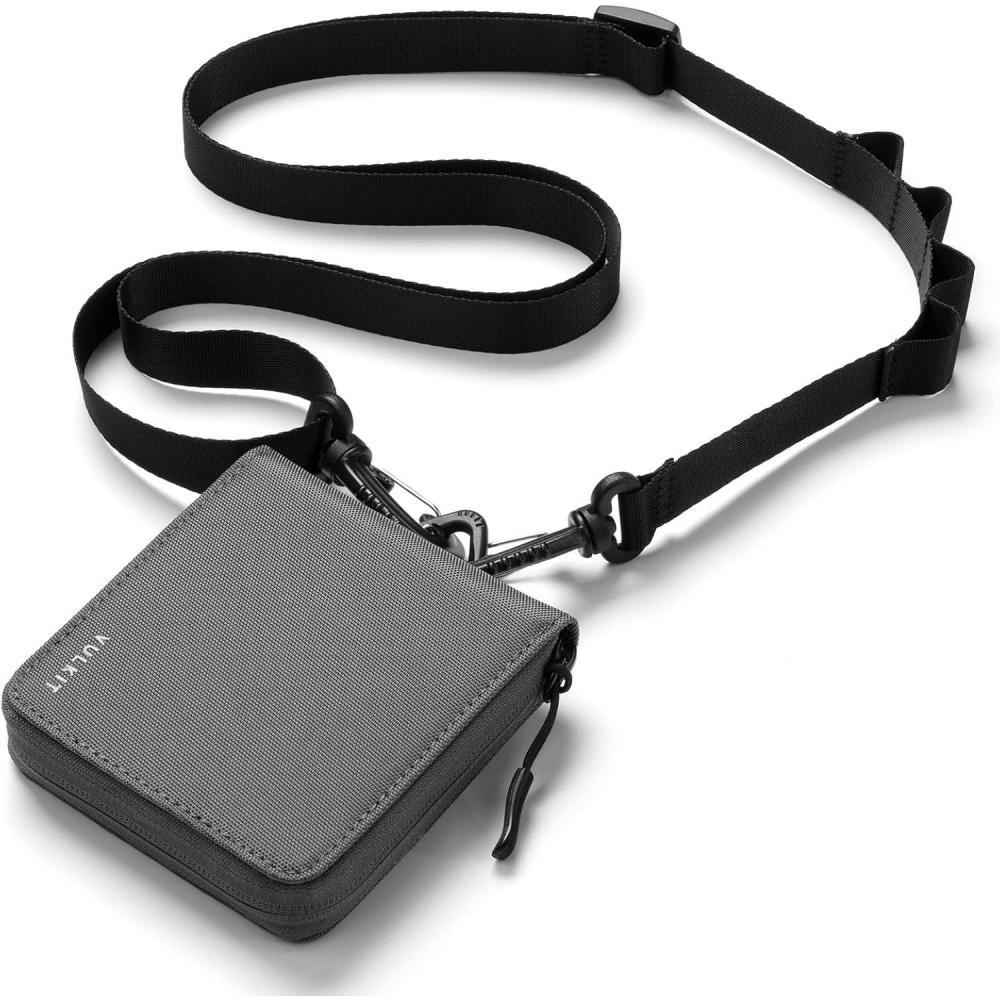 image:imageVULKIT Mens Lanyard Bifold Wallet Mens Credit Card Holder Waterproof Fabric RFID Blocking Wallet with Detachable Lanyard for Outdoor or Daily Traveling BlackGrey