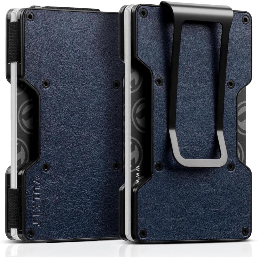 image:imageVULKIT Mens Metal Wallet with Money Clip Slim Credit Card Holder with Airtag Holder Minimalist Front Pocket Wallet for MenGreenNavy