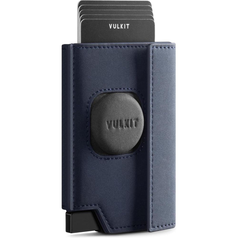 image:imageVULKIT Mens Wallet RFID Blocking with Airtag Cover PopUp Credit Card Ejector ID Window and Coin Pocket Magnetic Closure Gift Box Packed Dark BlueBlue