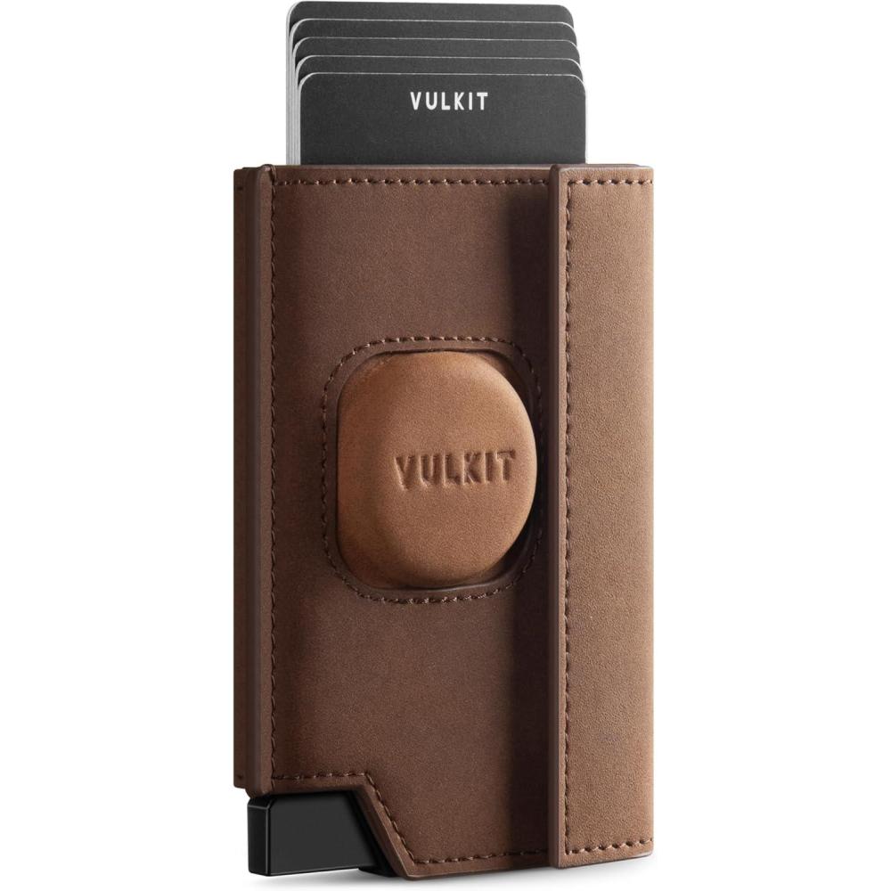 image:imageVULKIT Mens Wallet RFID Blocking with Airtag Cover PopUp Credit Card Ejector ID Window and Coin Pocket Magnetic Closure Gift Box Packed Dark BlueBrown