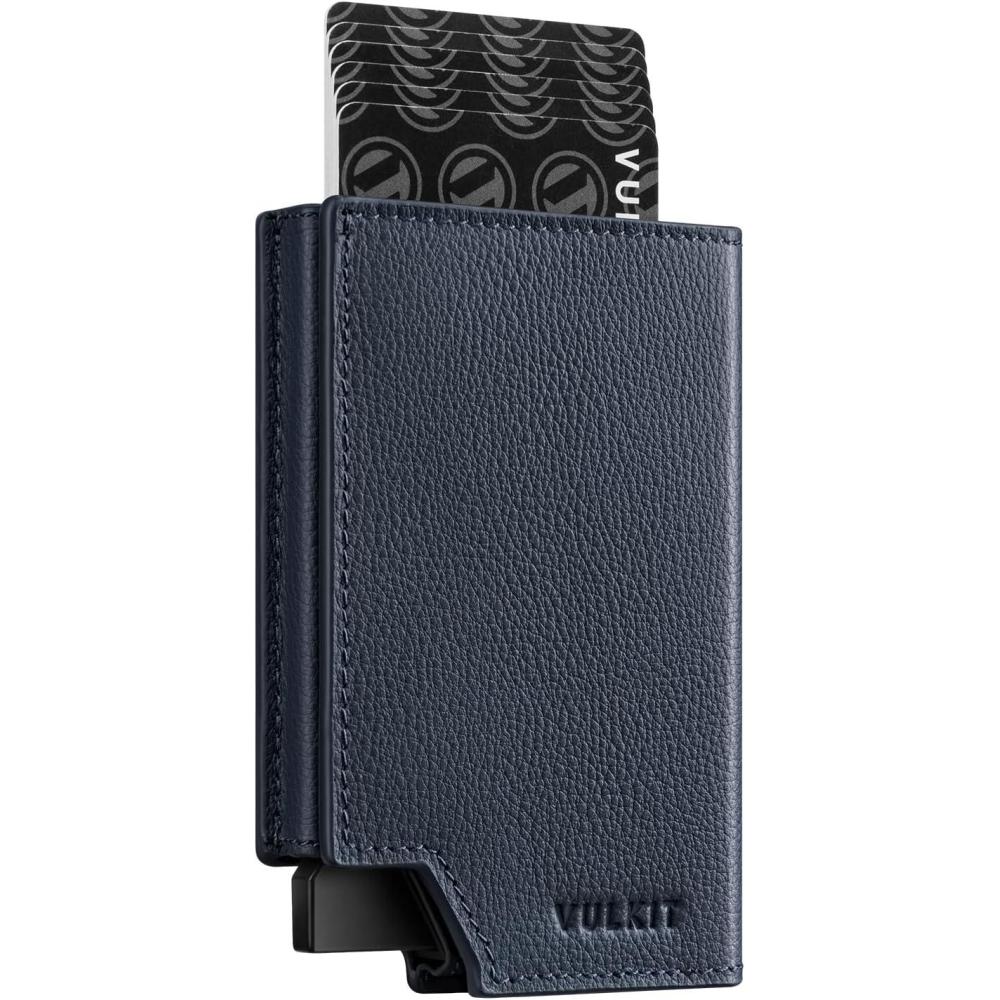 image:imageVULKIT Mens Wallet Top Grain Leather Minimalist Pop Up Card Holder RFID Blocking Magnetic Closure Leather Wallet with ID Window for Cash amp Credit Cards Up To 11 CardsTop Grain LeatherNavy