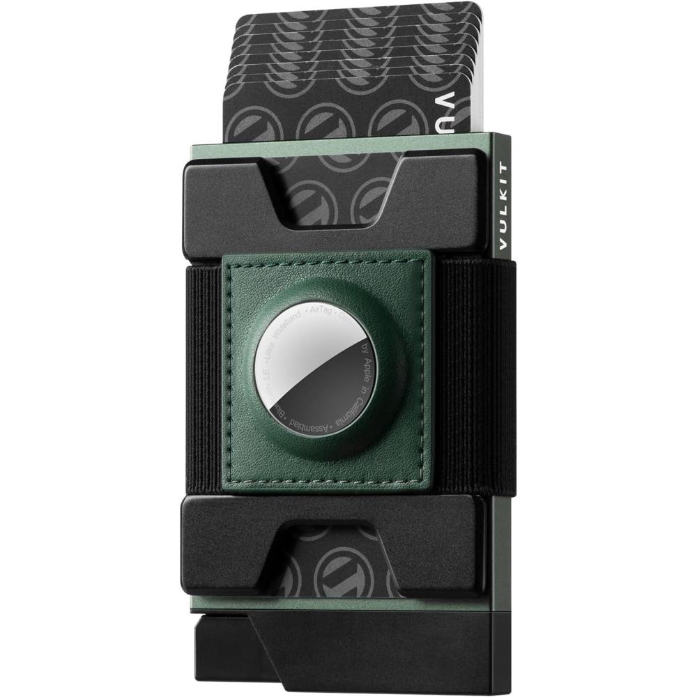 image:imageVULKIT Mens Wallet With AirTag Holder RFID Blocking Aluminum Pop Up Card Holder With Expandable Backplate Holds 12 Cards and Cash for Men and Women GreenGreen