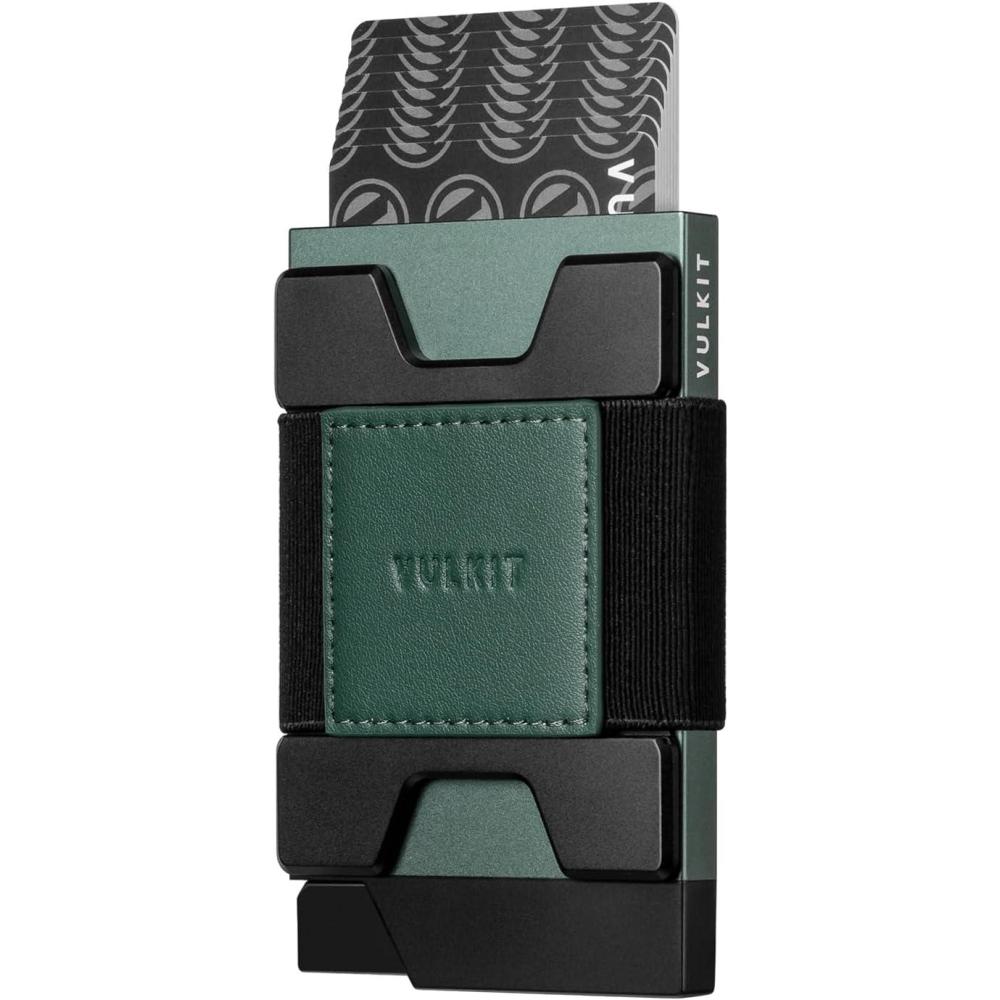 image:imageVULKIT Minimalist Pop Up Wallet RFID Blocking Aluminum Credit Card Holder with Expandable Backplate Holds 12 Cards and Cash for Men and Women NavyGreen