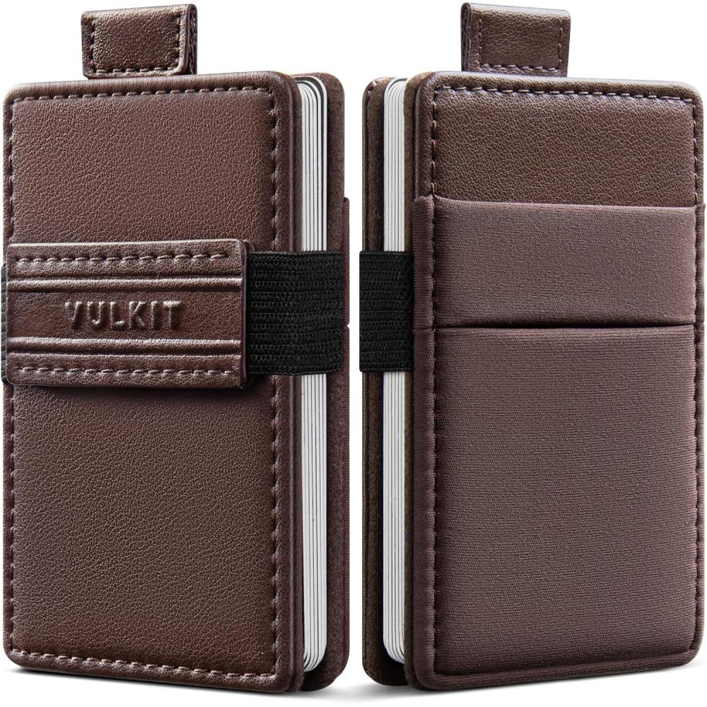 image:imageVULKIT Minimalist Slim Wallet for Men RFID Blocking Pull Tab Quick Access Leather Cash amp Card Holder Coffee BrownCoffee Brown