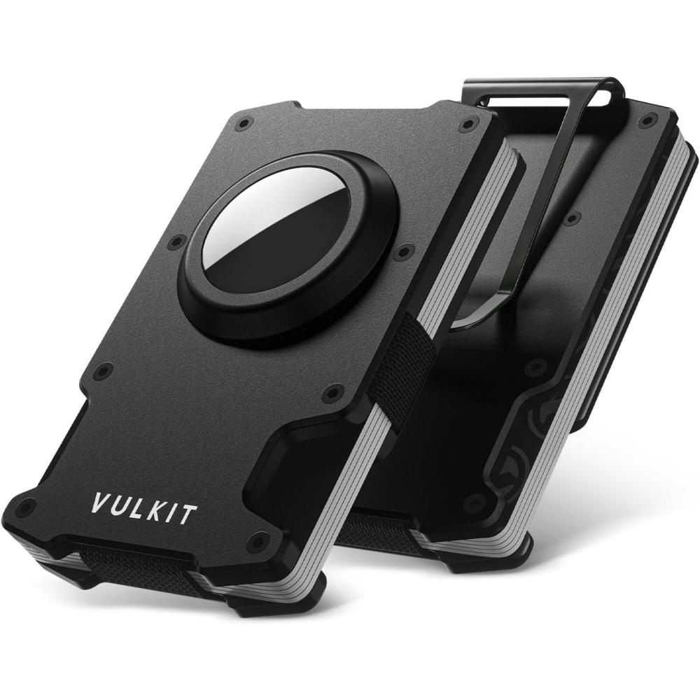image:imageVULKIT Minimalist Slim Wallet for Mens with Money Clip RFID Blocking with AirTag Holder Design Metal Wallet Sky BlueMatte Black