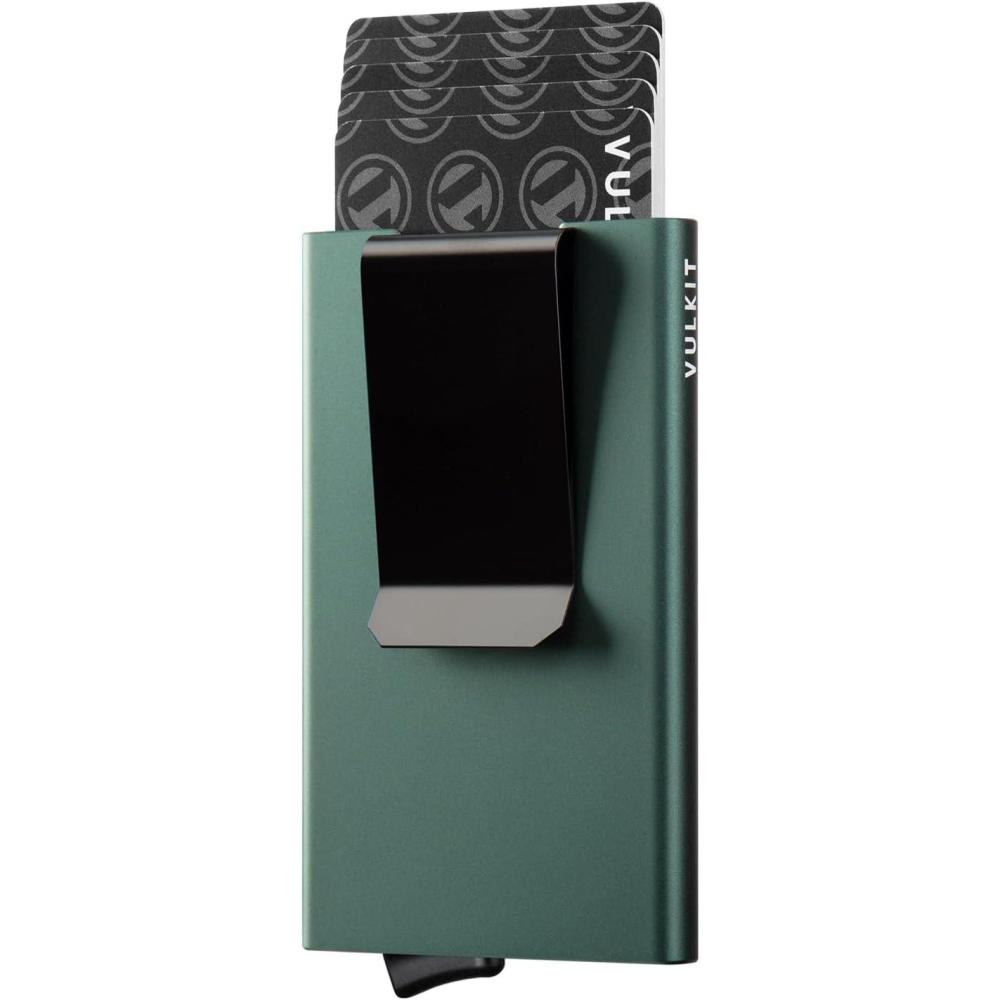 image:imageVULKIT Minimalist Wallet With Money Clip RFID Blocking Pop Up Card Holder Slim Metal Wallet For MenMidnight Green