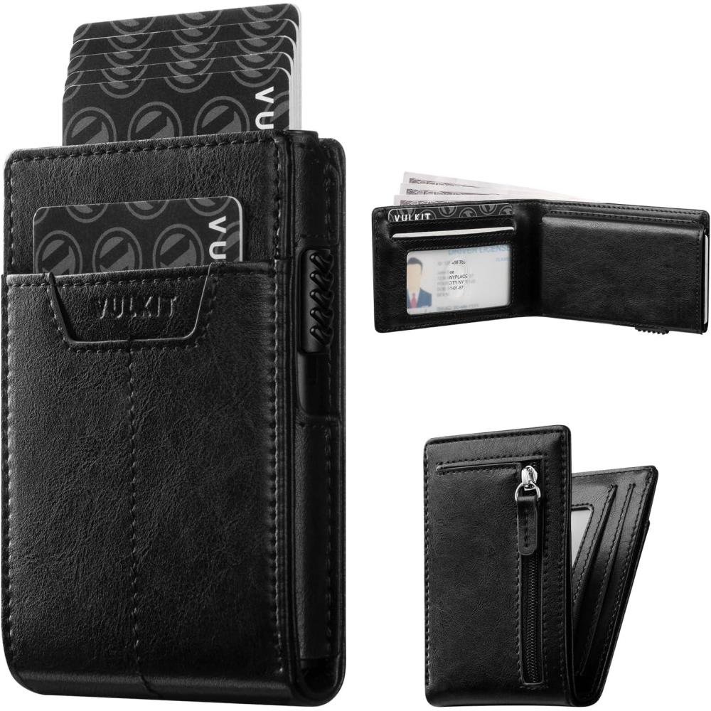 image:imageVULKIT Minimalist Wallet for Men  Pop Up Card Holder with RFID Blocking Slim Leather amp Aluminum Front Pocket Wallet for Cash Coins NavyBlack