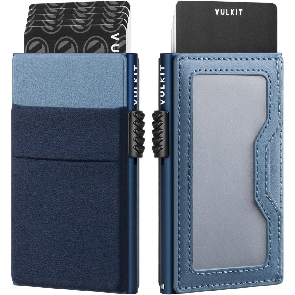 image:imageVULKIT Minimalist Wallet with ID Window amp EDC Pocket Pop Up Card Holder RFID Blocking Slim Wallet Design for Airtag Cash Coins amp Credit CardsNavy