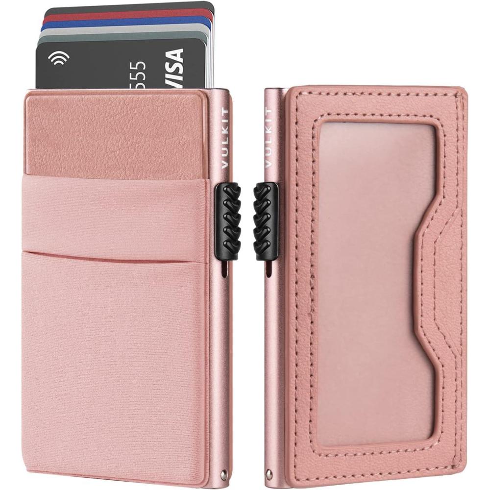 image:imageVULKIT Minimalist Wallet with ID Window amp EDC Pocket Pop Up Card Holder RFID Blocking Slim Wallet Design for Airtag Cash Coins amp Credit CardsPink