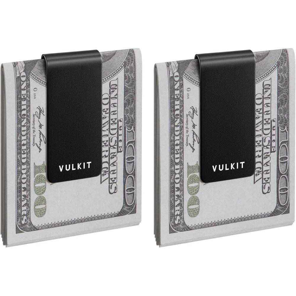 image:imageVULKIT Money Clip Stainless Steel Cash Holder EDC Accessories Mens Money ClipsBlack2pcs