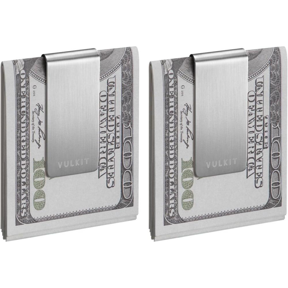 image:imageVULKIT Money Clip Stainless Steel Cash Holder EDC Accessories Mens Money ClipsSilver2pcs