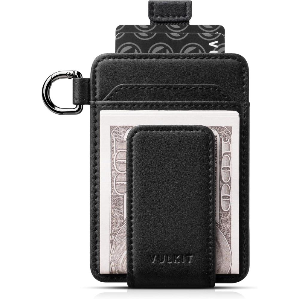 image:imageVULKIT Money Clip Wallet with Key Ring Slim Minimalist Design Magnetic Cash Clip Credit Card Wallet for Mens WomensBlack