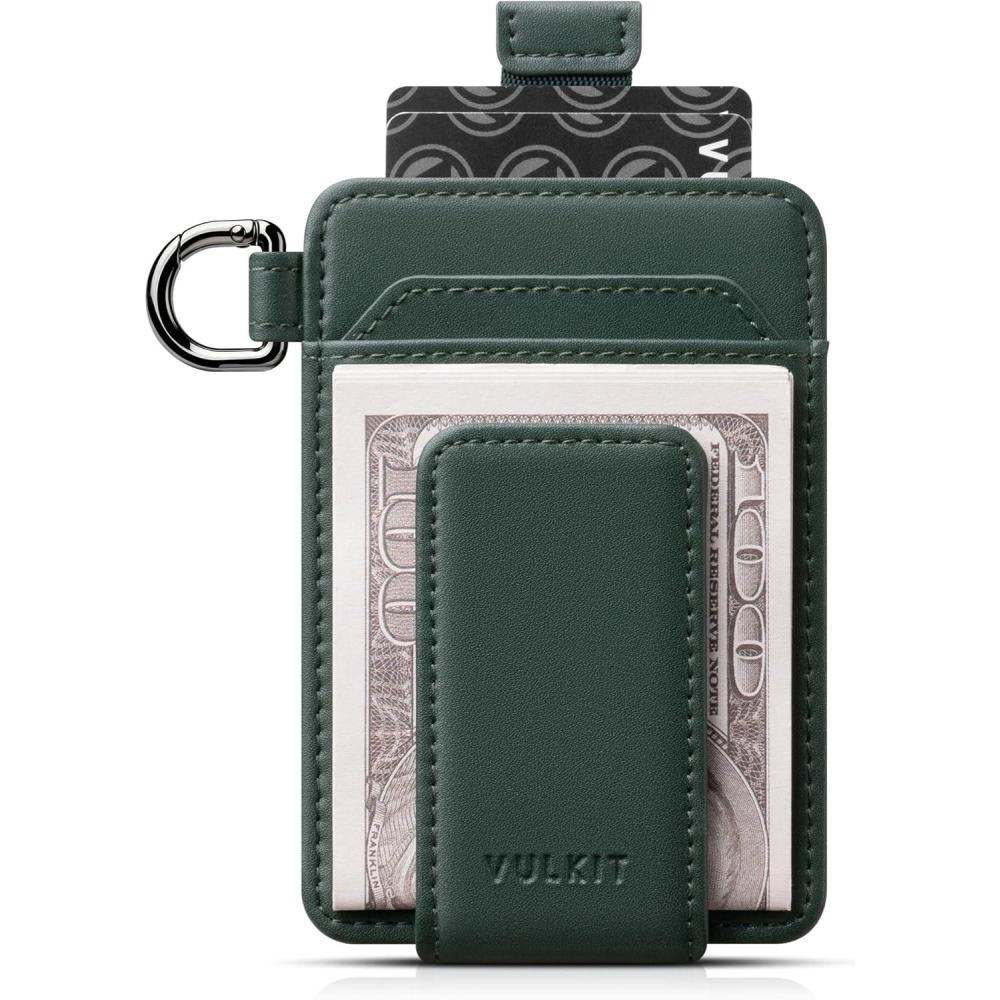 image:imageVULKIT Money Clip Wallet with Key Ring Slim Minimalist Design Magnetic Cash Clip Credit Card Wallet for Mens WomensGreen