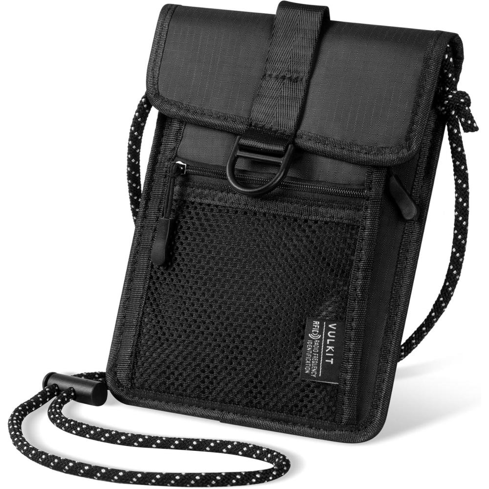 image:imageVULKIT Neck Wallet Passport Holder with RFID Protection Travel Wallet Neck Pouch Travel Essentials for Men WomenBlack