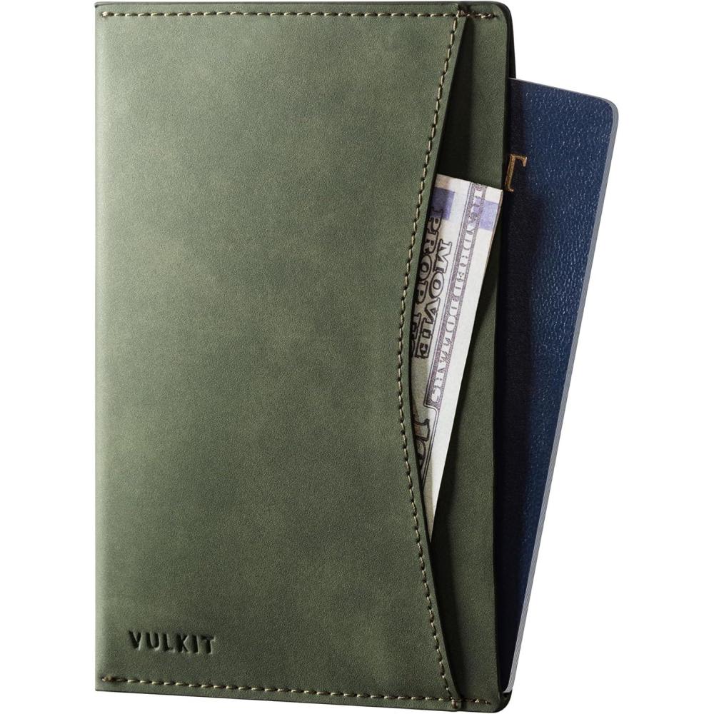 image:imageVULKIT Passport Cover Ultra Slim Design Leather Passport Sleeve RFID Blocking with 2 Card Slots AntiTheft Travel EssentialsGreen