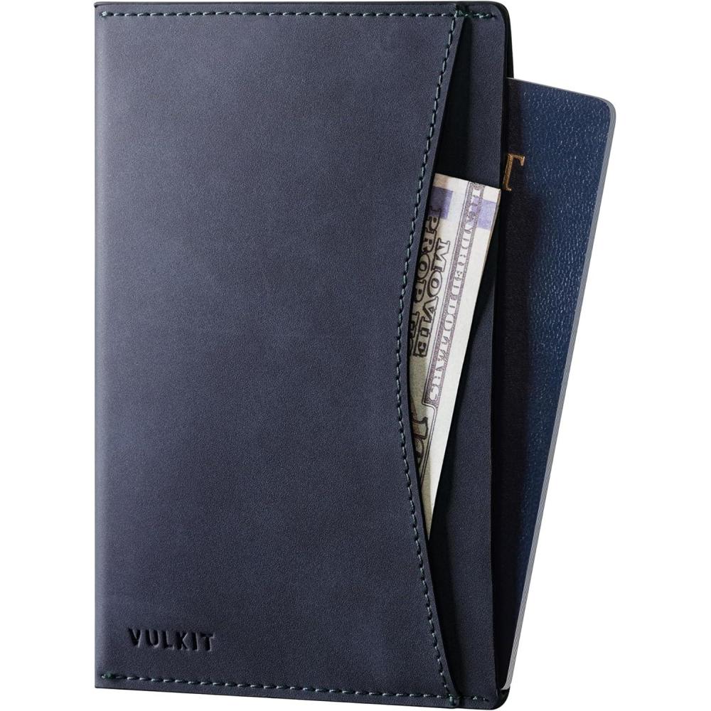 image:imageVULKIT Passport Cover Ultra Slim Design Leather Passport Sleeve RFID Blocking with 2 Card Slots AntiTheft Travel EssentialsNavy