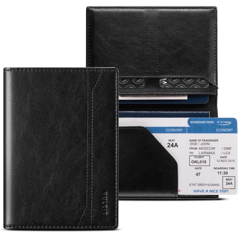 image:imageVULKIT Passport Holder for Travel Rfid Blocking Passport Cover Slim Travel Wallet for Men amp Women Cognac BrownCharcoal Black