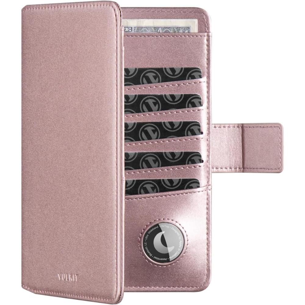 image:imageVULKIT Passport Holder with Airtag Holder RFID Blocking Passport Wallet Travel Leather Passport for WomenBlack BrownPearl Pink
