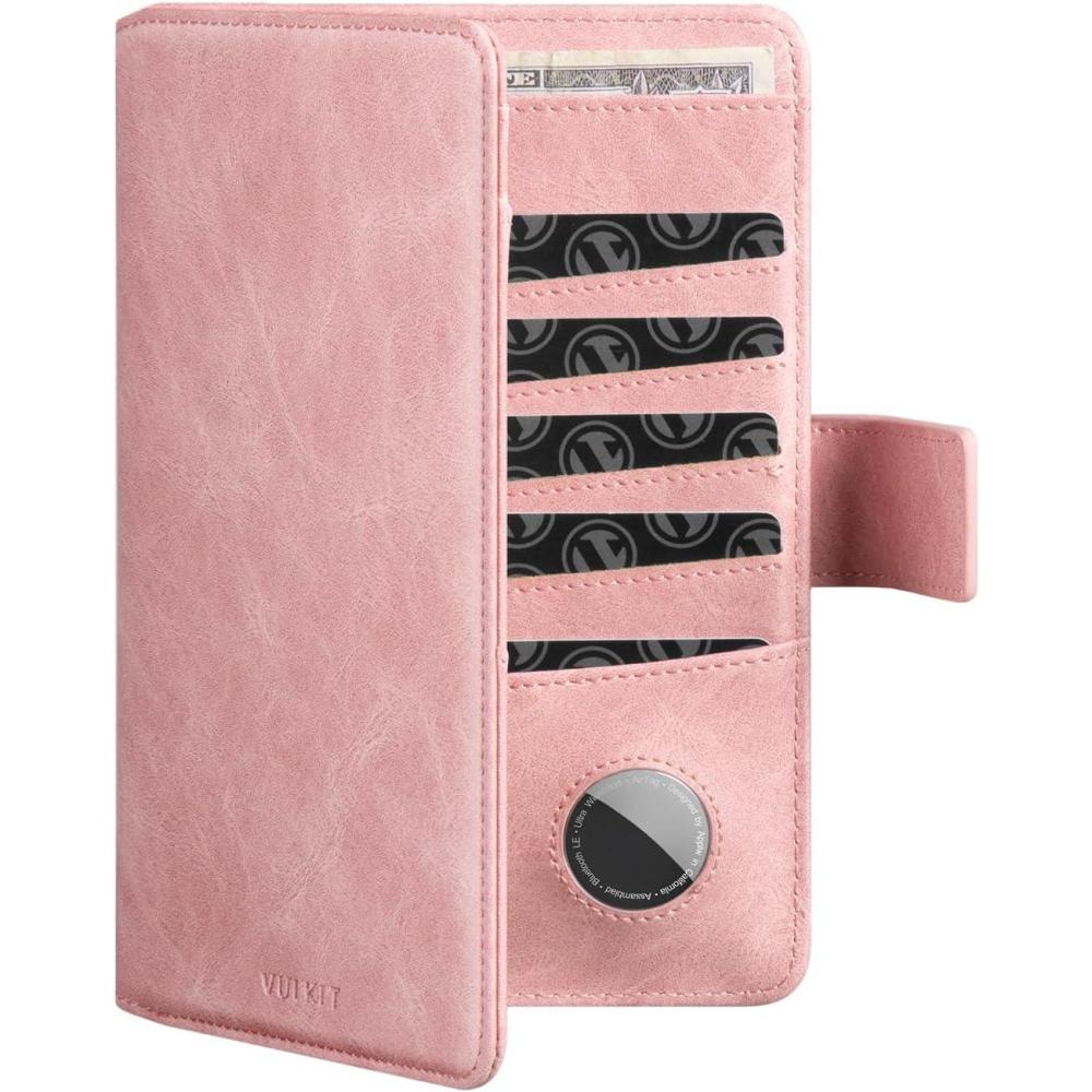 image:imageVULKIT Passport Holder with Airtag Holder RFID Blocking Passport Wallet Travel Leather Passport for WomenBlack BrownPink